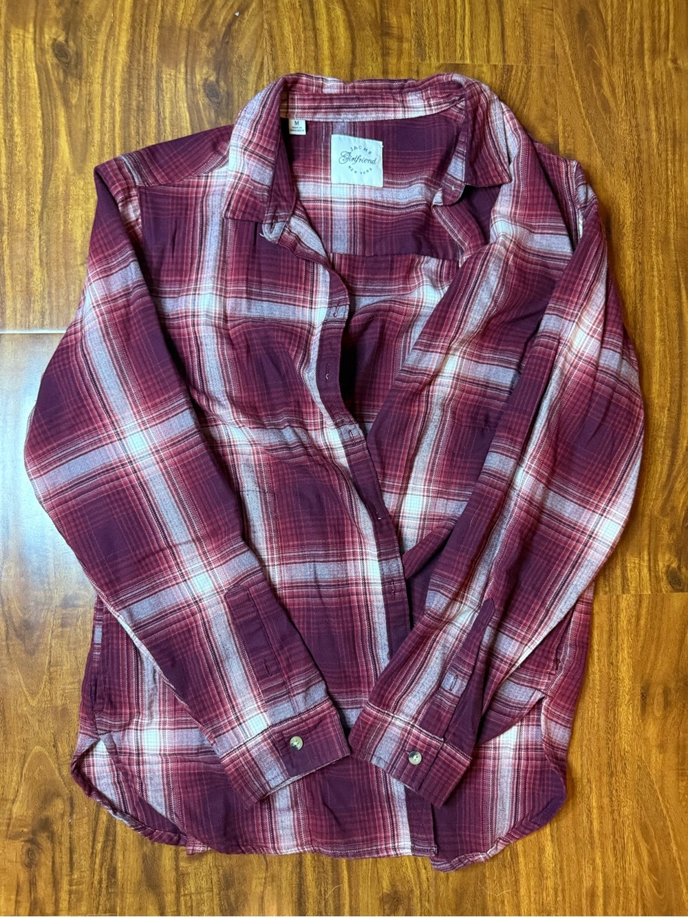Jachs Women's Burgundy and White Plaid Button-Down Shirt